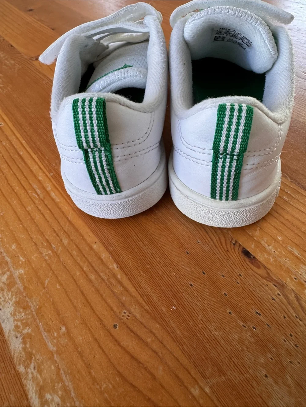 adidas Kids Stan Smith White Sneakers with Green Accents Velcro